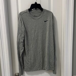 Nike Gray Long Sleeve Crew with Black Swoosh Logo